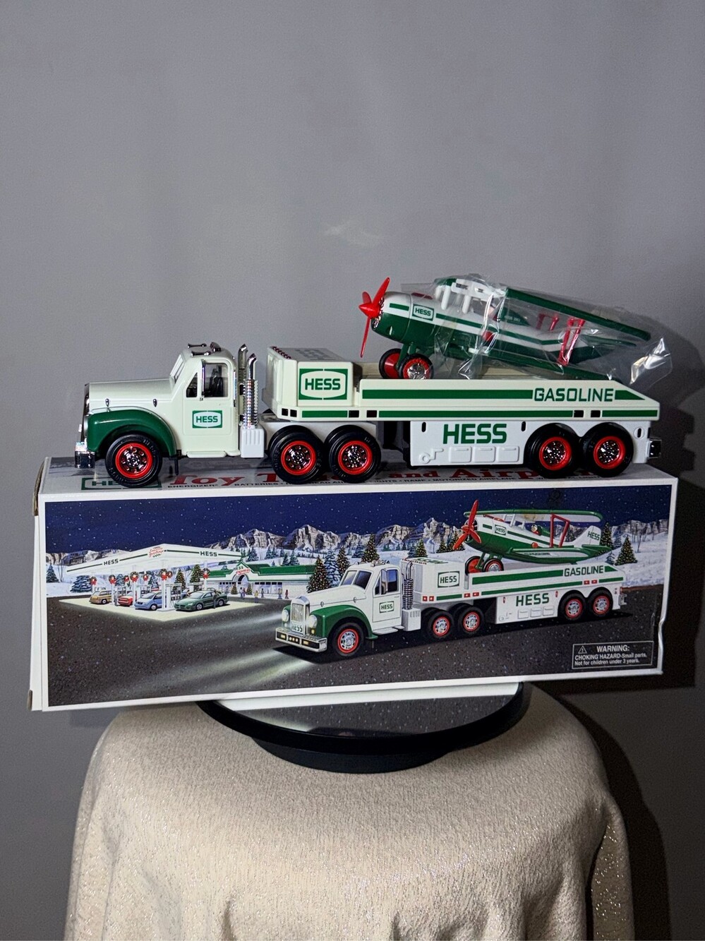 2002 Hess Toy Truck and Airplane Set with Motorized Biplane and Lights
